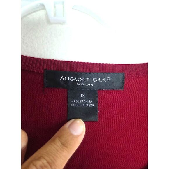 August Silk Women Dark Red Silk Blend Button Down Knit Cardigan Sweater size 1X - Picture 3 of 6
